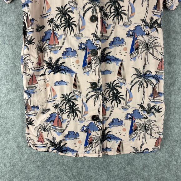 Modcloth Pepaloves Shirtdress Womens Medium Pink Rayon Tropical Beach Aloha - Picture 3 of 13